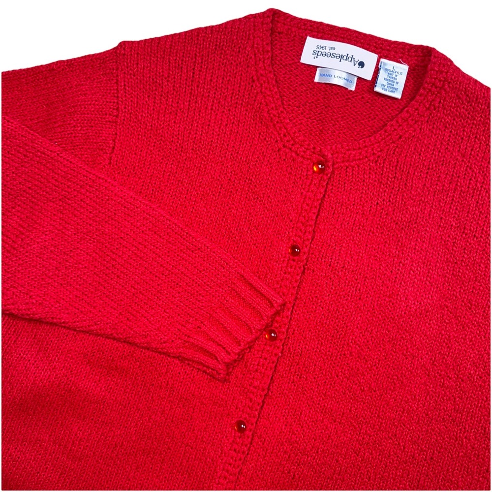 Appleseed's Cardigan Sweater Women Large Red Hand Loomed Button Front Crew Neck